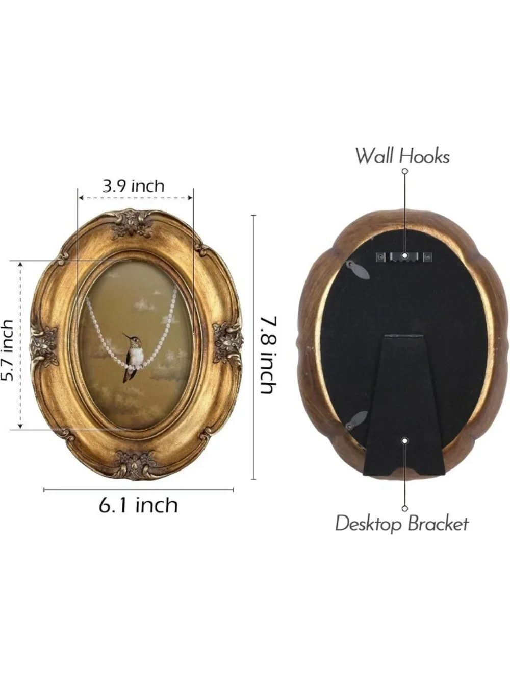 Vintage Bronze Oval Picture Frame 4x6 - Art Deco Glass Front, Antique Gold Decor